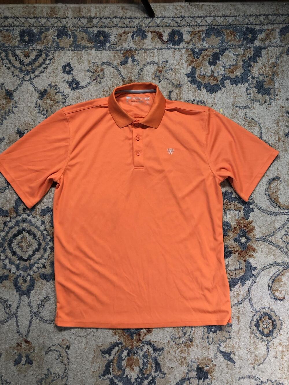 Ariat Polo Shirt Mens Medium Orange Solid AriatTEK Heat Series Golf Performance